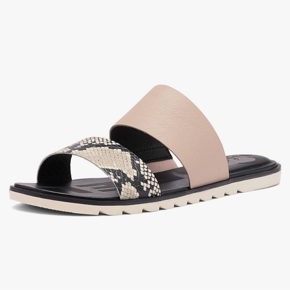New! SOREL Roaming Slide Sandals. Snakeskin & Blush Pink Leather.  Size 9.5